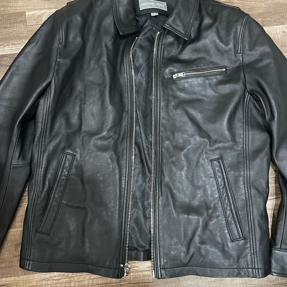 Michael Kors Black Lightweight Shirt Jacket Genuine Leather